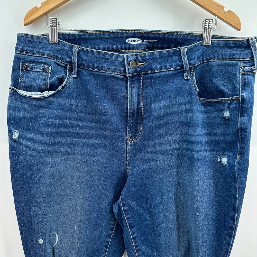 Old Navy Pop Icon Skinny Jeans Womens 18 Blue Denim Stretch High Rise Distressed